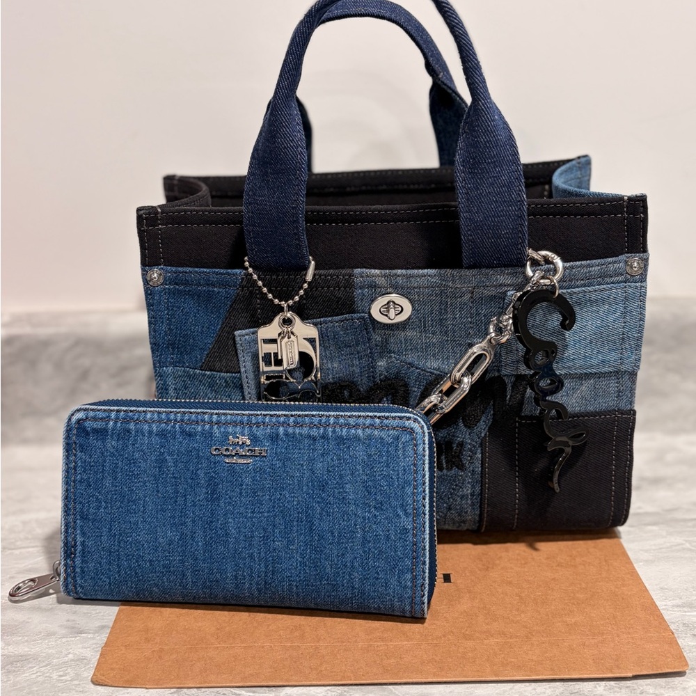 Coach Denim Patchwork Cargo Tote 26 and Wallet